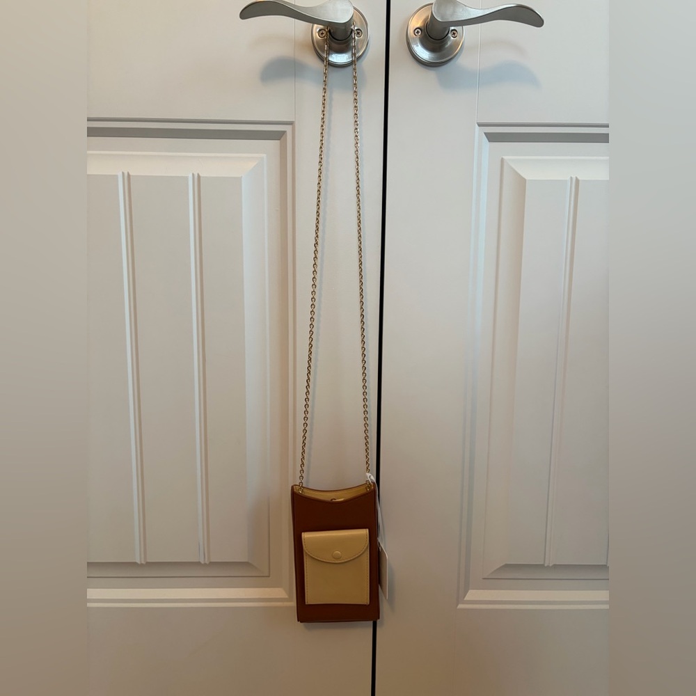 CAFUNÉ CAMBER NWT Sling Mini Bag Purse Brown Beige Gold Chain Strap - Picture 2 of 10